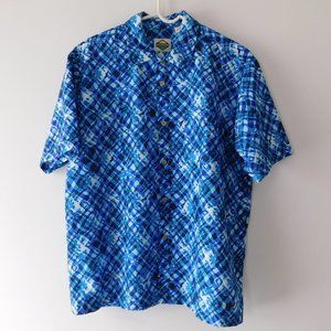 Vintage Mens Casual Shirt Flipbox Flip Box Retro Geometric Blue Shades Size L